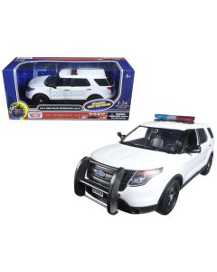 2015 Ford Police Interceptor Utility Diecast Model Car 1/24 White with Lights & Sounds