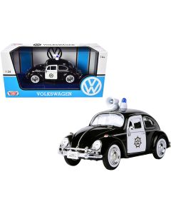 1966 Volkswagen Beetle Police Car 1/24 Diecast Model Black White by Motormax