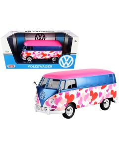 Volkswagen Type 2 T1 Van Love Pink Blue Metallic 1/24 Diecast Model Car Motormax