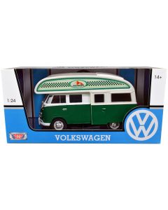1/24 Diecast Model Car Volkswagen Type 2 (T1) Camper Van Green White by Motormax