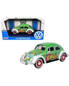 1966 Volkswagen Beetle Diecast Model Car Green Graffiti 1/24 Motormax