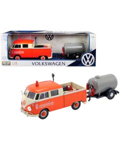 2023 Volkswagen Type 2 (T1) Pickup Truck Diecast Model Orange & Cream w/ Oil Trailer