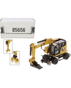2019 CAT Caterpillar M323F Railroad Wheeled Excavator Diecast Model 1/87 Scale with 3 Accessories