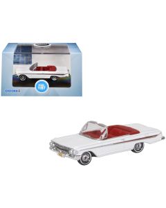 1961 Chevrolet Impala Convertible Diecast Model Car 1/87 Scale Ermine White Red Interior