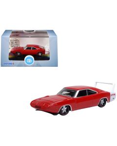 1969 Dodge Charger Daytona Red White Stripe 1/87 Scale Diecast Model Car by Oxford