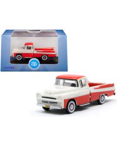 1957 Dodge D100 Sweptside Pickup Truck Diecast Model Car HO Scale - Coral/White