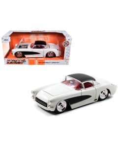 1957 Chevrolet Corvette Diecast Model Car 1/24 Satin Cream Metallic Black Top