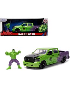 2014 RAM 1500 Pickup Truck Green Purple Hulk Marvel Avengers Diecast 1/24 Jada