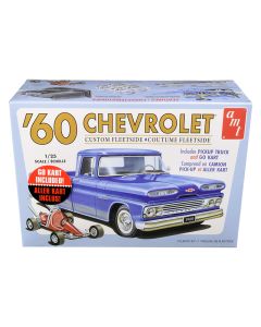 1960 Chevrolet Custom Fleetside Pickup Truck Model Kit 1/25 Scale with Go Kart by AMT