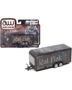 Diecast Model Car Trailer 1/64 4-Wheel Enclosed Dark Gray Rat Fink Auto World