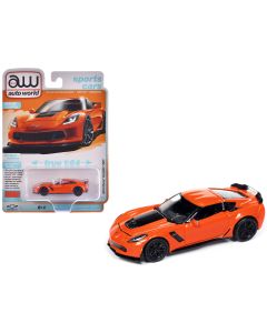 2019 Chevrolet Corvette Z06 Diecast Model Car 1/64 Sebring Orange, Black Hood