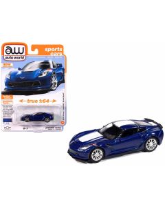 2018 Chevrolet Corvette Grand Sport 1/64 Diecast Model Car - Admiral Blue, White Stripe