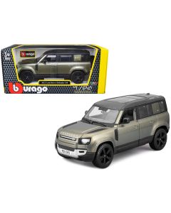2022 Land Rover Defender 110 Diecast Model Car 1/24 Green Metallic Black Top Sunroof Bburago