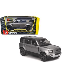 2022 Land Rover Defender 110 1/24 Diecast Model Car Dark Silver Metallic Black Top Sunroof Bburago