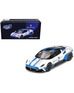 2021 Maserati MC20 Diecast Model Car 1/64 White Blue Stripes Black Top BBR