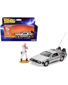 1985 DMC DeLorean Time Machine Diecast Model Car with Doc Brown Figure - Back to the Future by Corgi