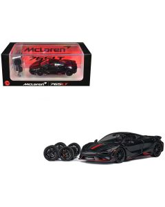 2021 McLaren 765LT Diecast Model Car 1/64 Matt Black Red Accents Extra Wheels