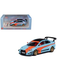 2023 Mitsubishi Lancer Evolution X RHD Diecast Model Car 1/64 Light Blue Black Top Orange Stripes by CM Model