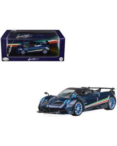 2023 Pagani Huayra Tricolore 1/64 Diecast Model Car Blue Carbon Metallic, Black Top, Italian Stripes