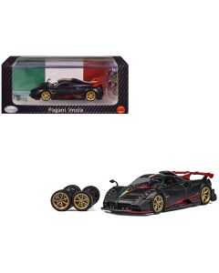 2023 Pagani Imola Black Carbon Diecast Model Car 1/64 with Italian Flag Stripes & Extra Wheels by CM Models