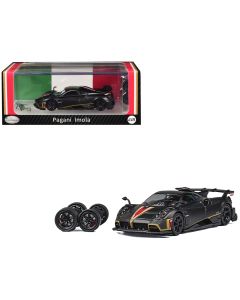 2023 Pagani Imola 1/64 Diecast Model Car Black Carbon Red Gold Stripes Extra Wheels