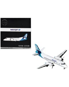 2023 Saab 340B WestJet Diecast Model Airplane 1/200 Gemini 200 White Blue Stripes