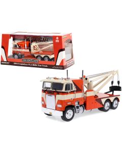 1984 Freightliner FLA 9664 Tow Truck 1/43 Diecast Model - Orange & White Graphics by Greenlight