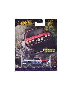 2023 Datsun King Cab Baja Custom Pickup Truck #720 Diecast Model - Hot Wheels, White/Blue, Red Hood