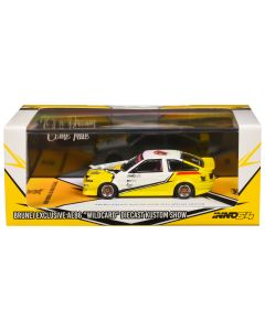 2024 Toyota Sprinter Trueno AE86 RHD Diecast Model Car 1/64 White Yellow Graphics