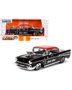 1957 Chevrolet Bel Air Diecast Model Car Black/Red Top Bigtime Muscle 1/24