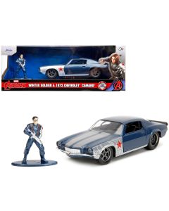 1973 Chevrolet Camaro Dark Blue Metallic Gray Stripes Diecast Figure Marvel Avengers Hollywood Rides Jada