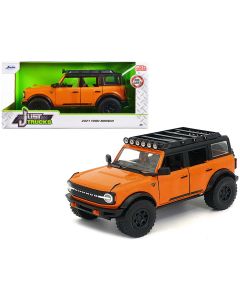 2021 Ford Bronco Diecast Model Car 1/24 Orange Black Stripes Roof Rack Jada