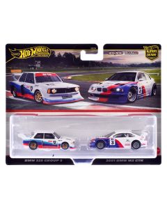 2001 BMW M3 GTR #3 White with Stripes & BMW 320 Group 5 #12 Diecast Model Set by Hot Wheels