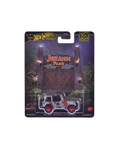 1992 Jeep Wrangler Sahara Gray Red Stripes Jurassic Park Diecast Model Car Hot Wheels