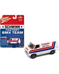 1976 Chevrolet G20 Van White Stripes Diecast Model 1/64 Johnny Lightning