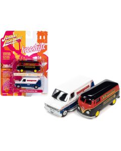 1965 Volkswagen Type 2 Transporter Van Black & Red Diecast Model Car  
1976 Ford Econoline Van White & Blue Diecast Model Car - BMX Freestyle  
2023 Johnny Lightning 1/64 Diecast Model Cars - Set of 2 Vans