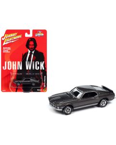 1969 Ford Mustang Mach I Diecast Model Car Gray Metallic Black Stripes 1/64 Johnny Lightning