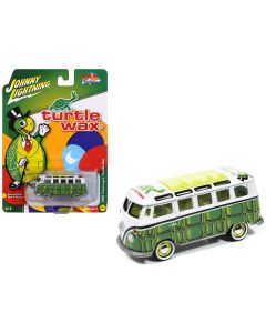 2025 Johnny Lightning 1/64 Diecast Model 1965 Volkswagen Samba Bus White Green Graphics