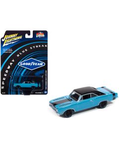 1969 Dodge Dart GTS 340 Diecast Model Car Blue Black Top Goodyear Blue Streak 1/64 Johnny Lightning