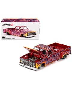2023 Chevrolet Silverado Dually Pickup Truck On Fire V1 Red Metallic Diecast Model 1/64 by Mini GT
