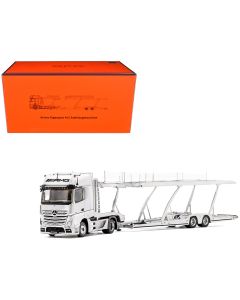 2023 Mercedes-Benz Actros AMG 1/64 Diecast Model Silver Metallic Auto Transporter GCD