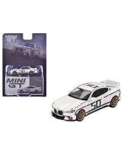 2023 BMW 3.0 CSL #50 Limited Edition 1/64 Diecast Model Car - White, Blue, Red Stripes, Gold Wheels
