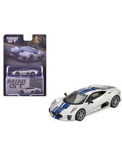 2023 Jaguar C-X75 1/64 Diecast Model Car - Silver Metallic, Blue Stripes, Limited Edition by Mini GT