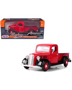 1937 Ford Pickup Truck Diecast Model Car Red & Black 1/24 Motormax