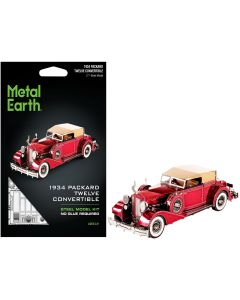 1934 Packard Twelve Convertible Model Kit Red/Tan Soft Top - Metal Earth Steel