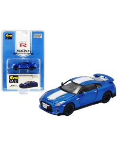2023 Nissan GT-R 1/64 Diecast Model Car - Bayside Blue, White Stripe, Limited 50th Anniversary Edition
