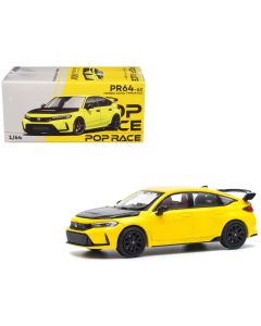 2023 Honda Civic Type R FL5 Yellow Diecast Model Car 1/64 by Pop Race, Carbon Hood