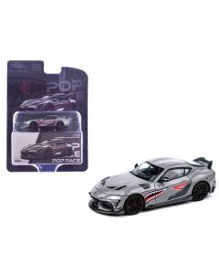 2023 Toyota Supra 1/64 Diecast Model Car Gray Metallic Shark Mouth Graphics by Pop Race