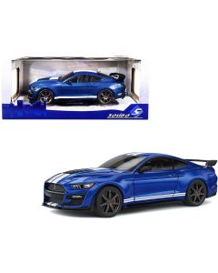 2020 Ford Mustang Shelby GT500 1/18 Diecast Model Car Blue Metallic White Stripes