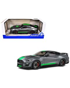 2020 Ford Shelby Mustang GT500 1/18 Diecast Model Car - Carbonized Gray Metallic, Neon Green Stripes by Solido